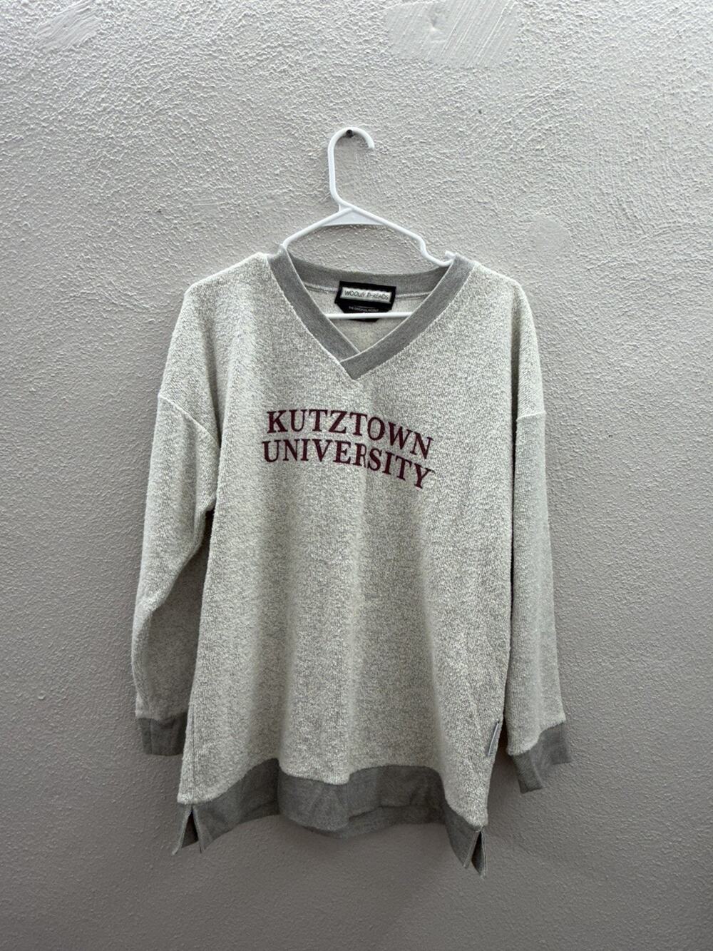 Woolly Threads Sweatshirt Size Small Gray V-Neck Terry Cloth Kutztown University